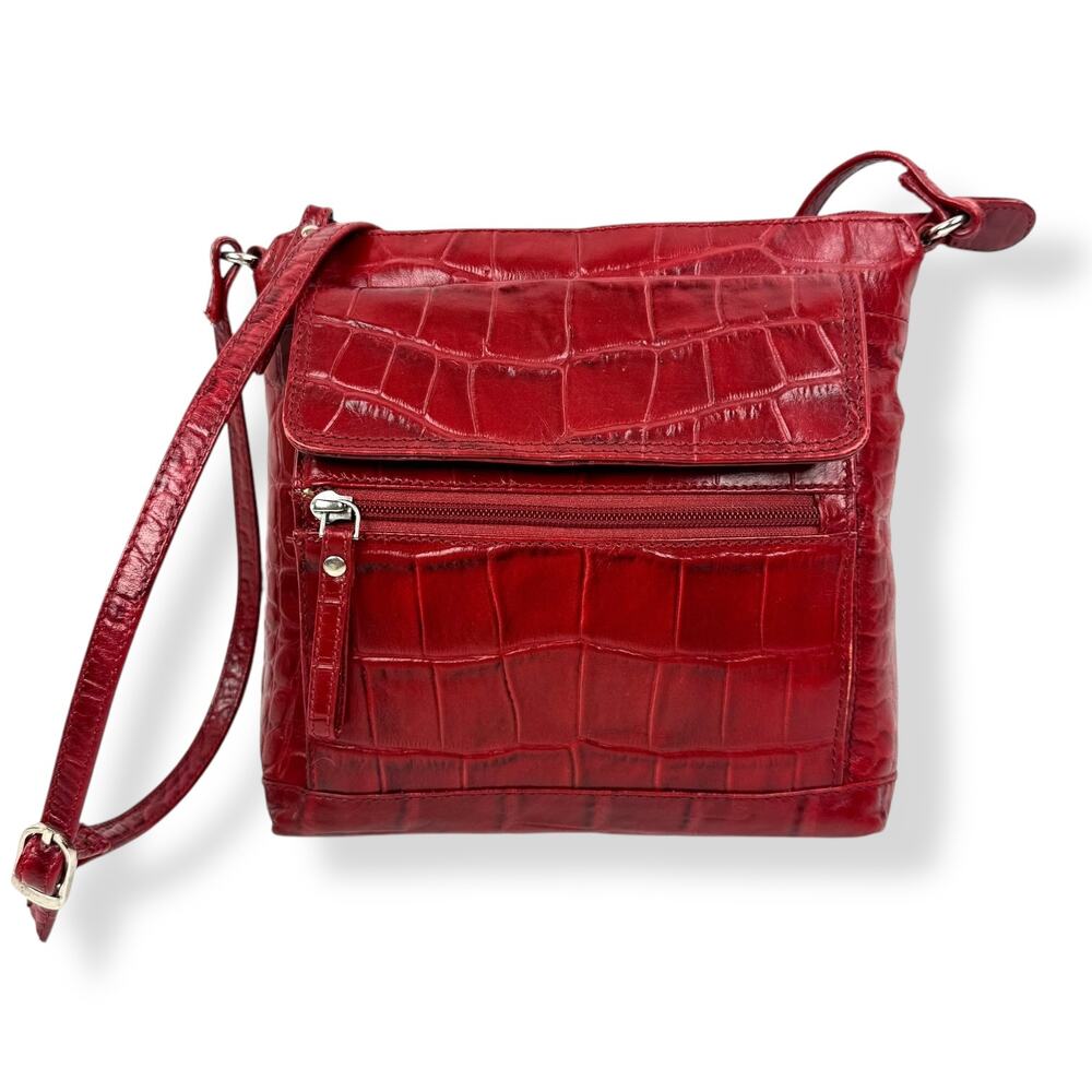 90's designer red crocodile leather bag by MICHAEL ROME DESIGNS
